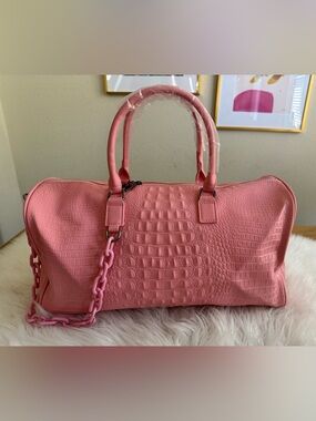 NEW Privata Croc-Embossed Pink Travel Duffel with Removable Shoulder Strap